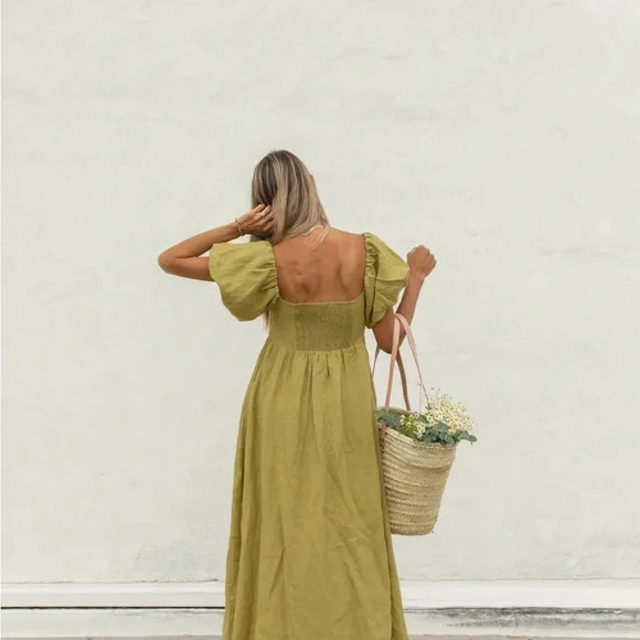 Solai the Label French Riviera Linen Dress in Olive, size XL - Picture 4 of 10